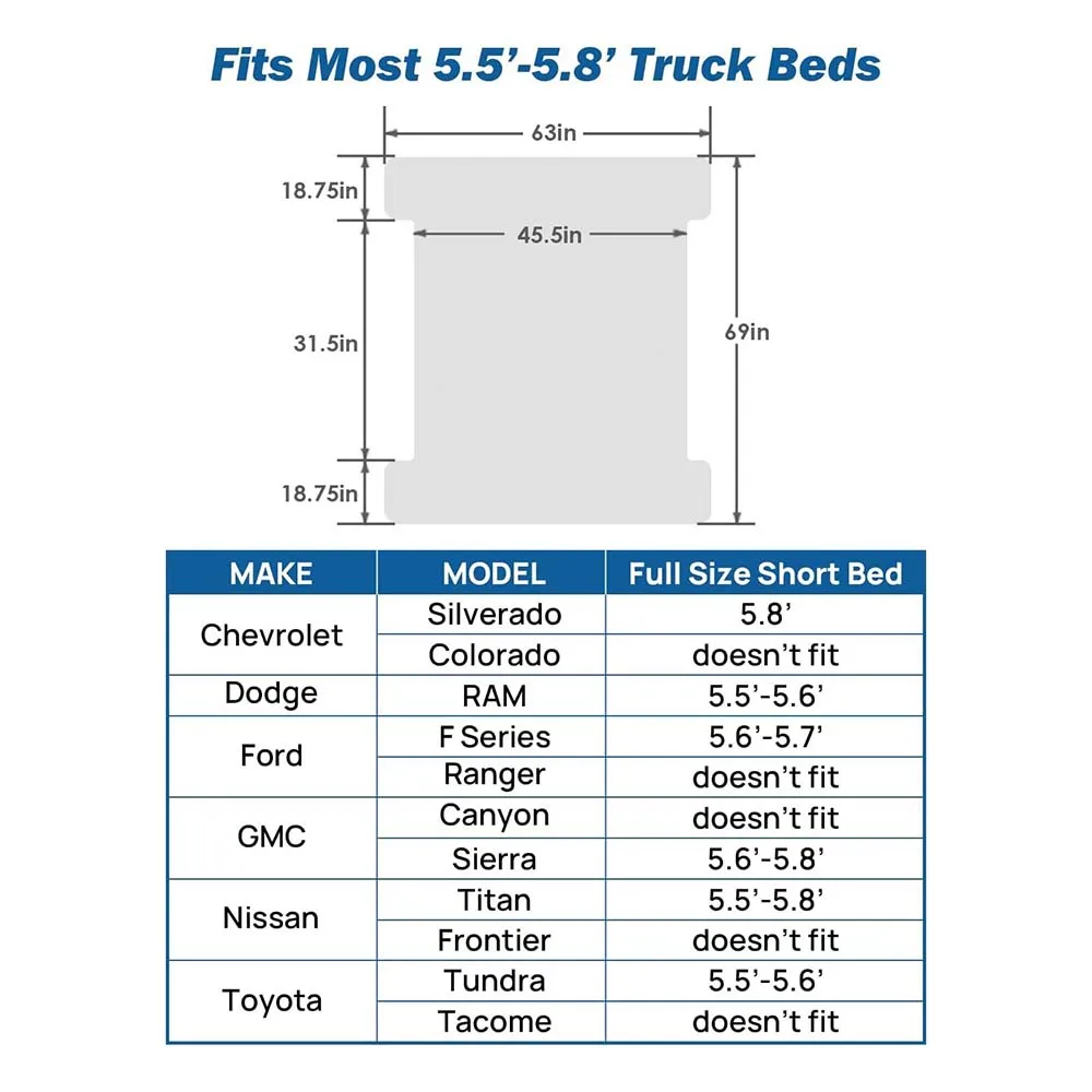 Portable Self‑Inflating Full‑Size Truck Bed Mattress with Air Pump Carry Bag Modern Design for Short Truck Beds Camping