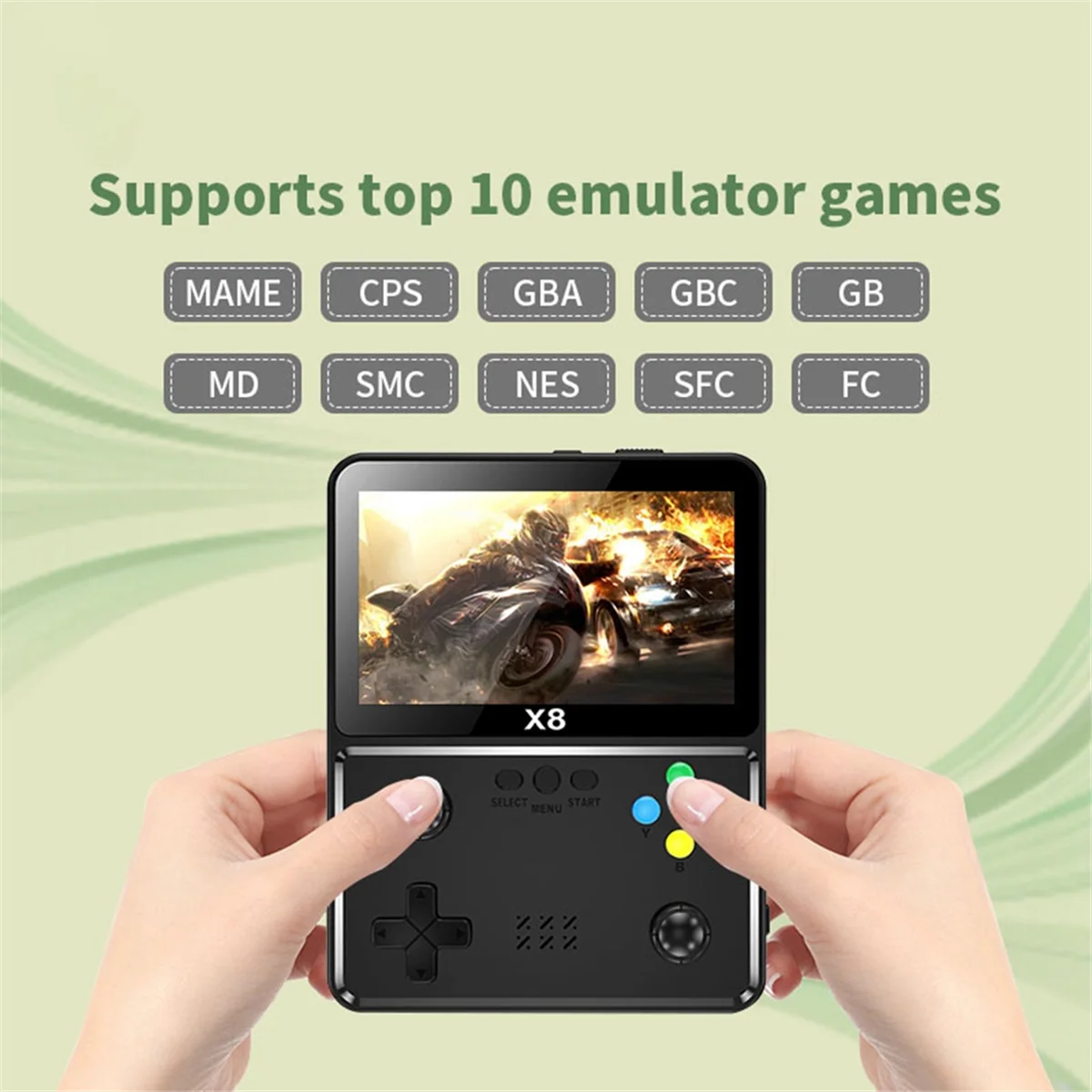 X8 Retro Game Console 4 inch IPS Scherm Handheld Game Player 10 Simulators Video Game Console voor SFC GBC GBA Zwart