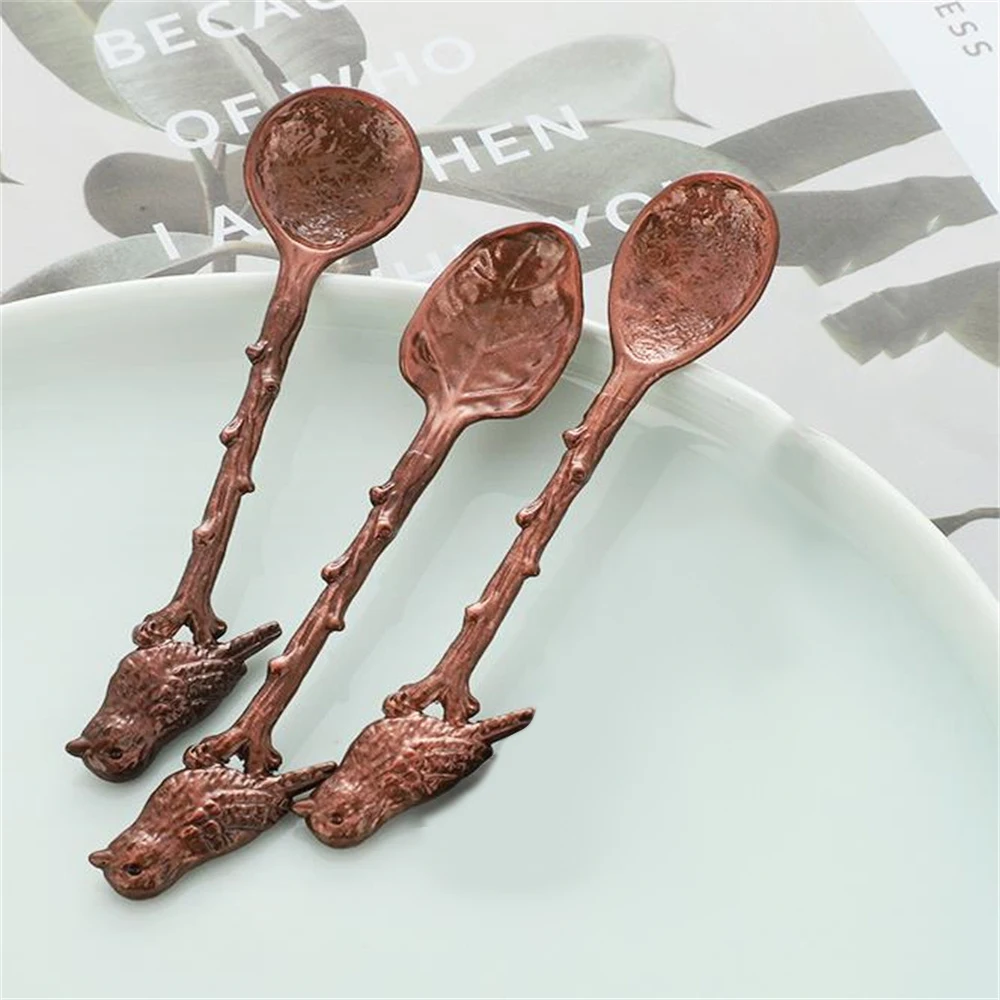 Coffee Spoon Creative Forest Bird Small Decor Zinc Alloy Gift For Bar Party Ice Cream Dessert Spoon Retro Vintage