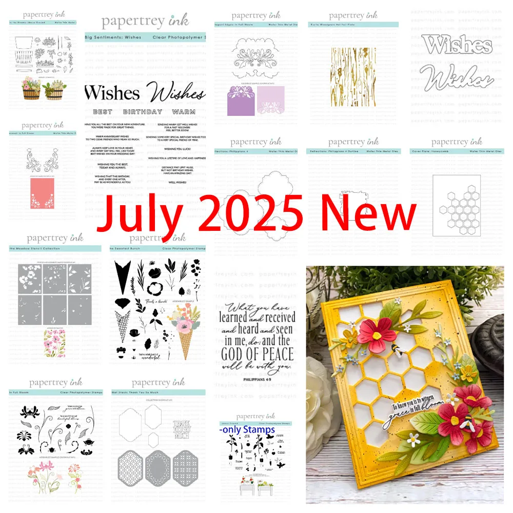 

July 2025 New Elegant Edges: In Full Bloom Die Mat Stack: Thank You so Much Collection Wishes Sentiments Stamps DIY Scrapbooking
