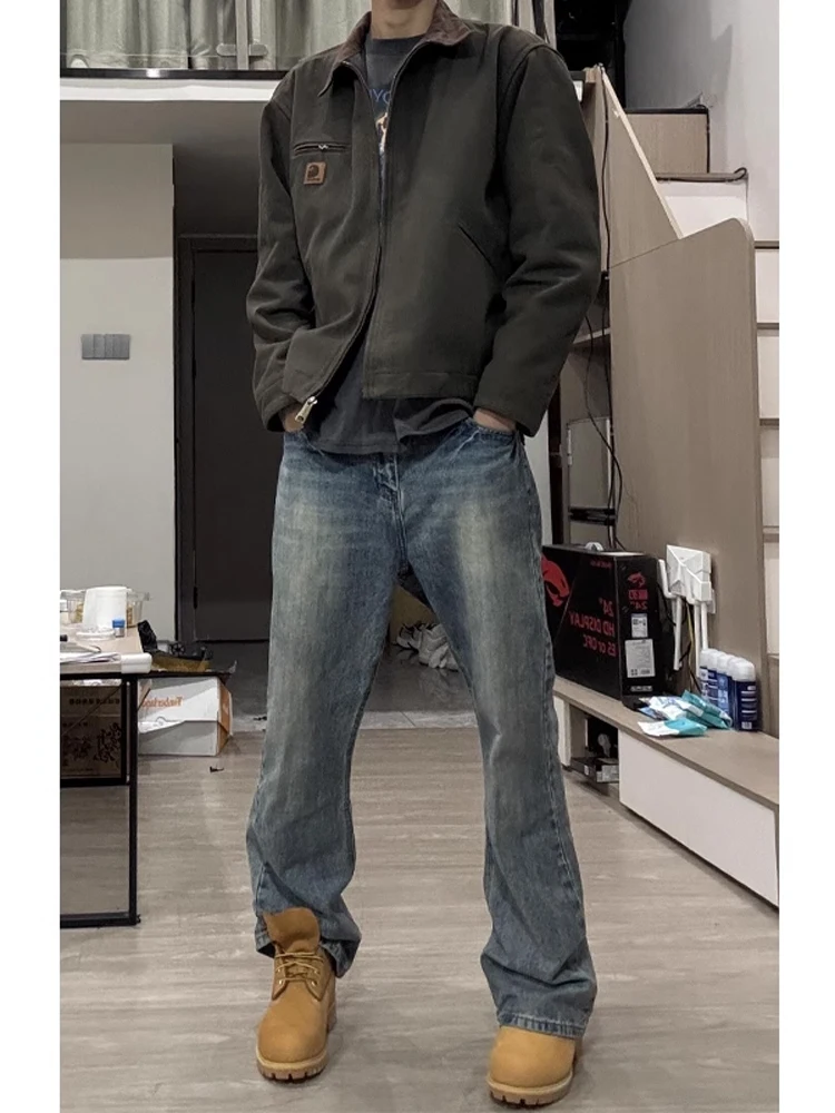 

American Sle High Waist Straight Leg Jeans Men's Faion Brand Tall Straight Tube Pants for Boots Youth Trend