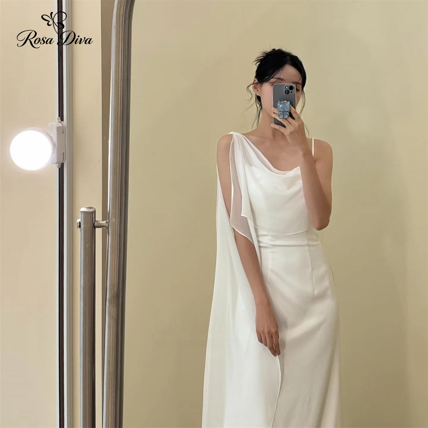 Rosa Diva Draped Cowl Neck Satin Midi Dress One Shoulder Chiffon Ribbon Formal Evening Party Gown Wedding Guest 2027 Customized