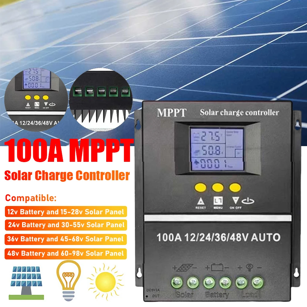 

100A MPPT Solar Charge Controller Solar PV Battery Charger Dual USB Solar Panel Regulator 12V 24V 36V 48V for Solar Panel