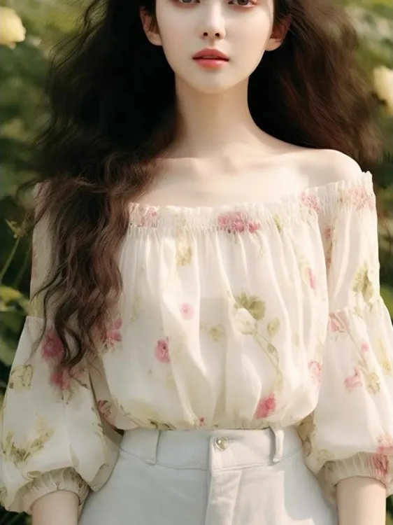 

Женский летний топ из шифона с цветочным принтом, на одно плечо, с открытым плечом, свободного кроя, с утягивающим эффектом на талии