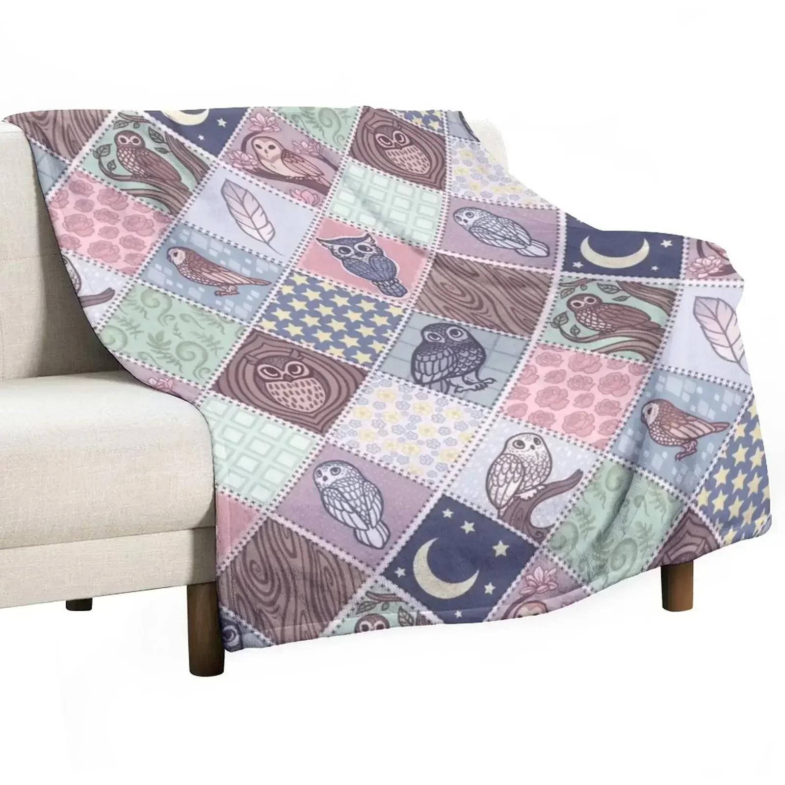 

Patchwork Owls Throw Blanket Fashion Sofas Camping Hairy Blankets