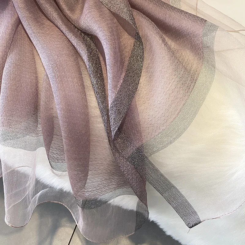 桑シルクスカーフ シャンパンカラー レディース エレガント ロングシフォンショール ラップ ラグジュアリー ファッションアクセサリー ギフト