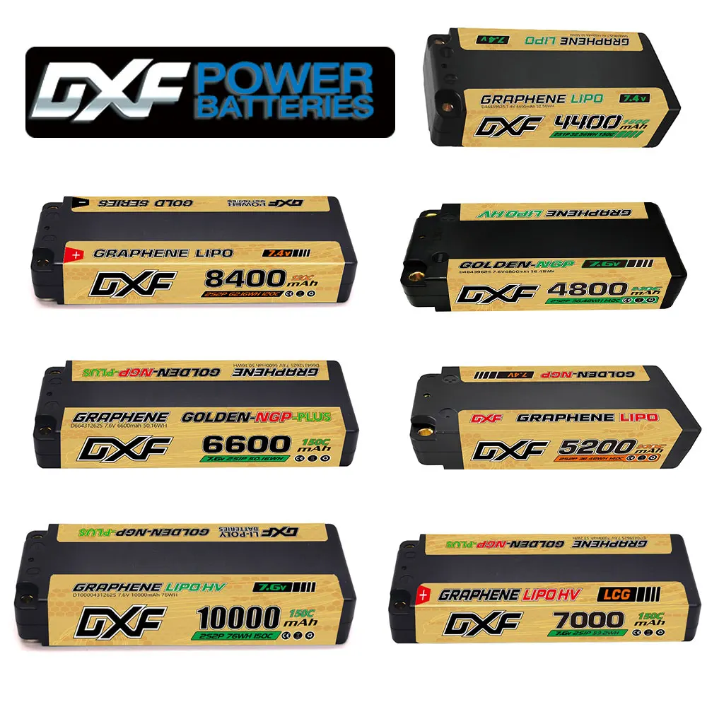 Batteria Lipo al Grafene DXF 2S 7.6V 5mm Bullet 9200mAh 10000mAh 8400mAh 7000mAh 6600mAh 6300mAh per Auto RC da Competizione