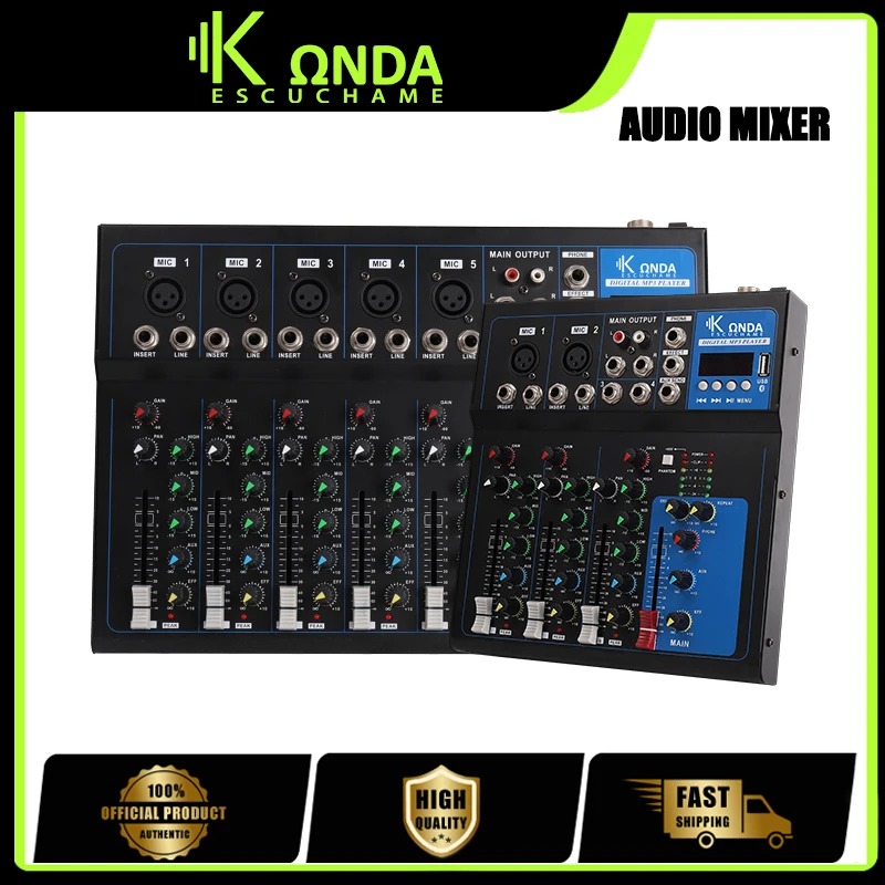 

F4/F7 Digital Audio mixer 4 or 7 channels bluetooth cellular connection, 99 DSP, USB, MP3 player, professional DJ Digital Audio mixer controller, portable