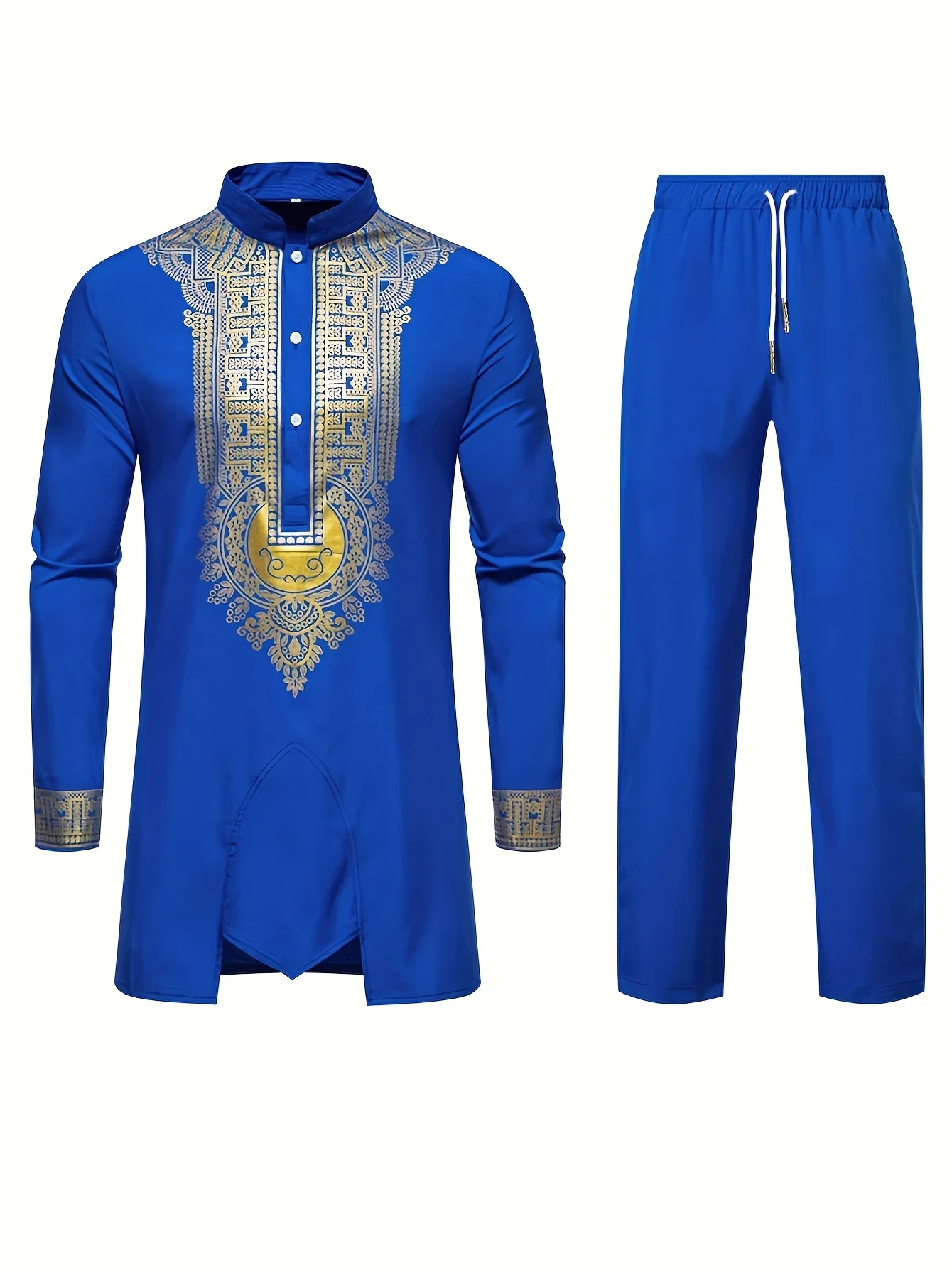 

2026 New European and American Men's Ethnic Style Robe Set Long Sleeve Shirt