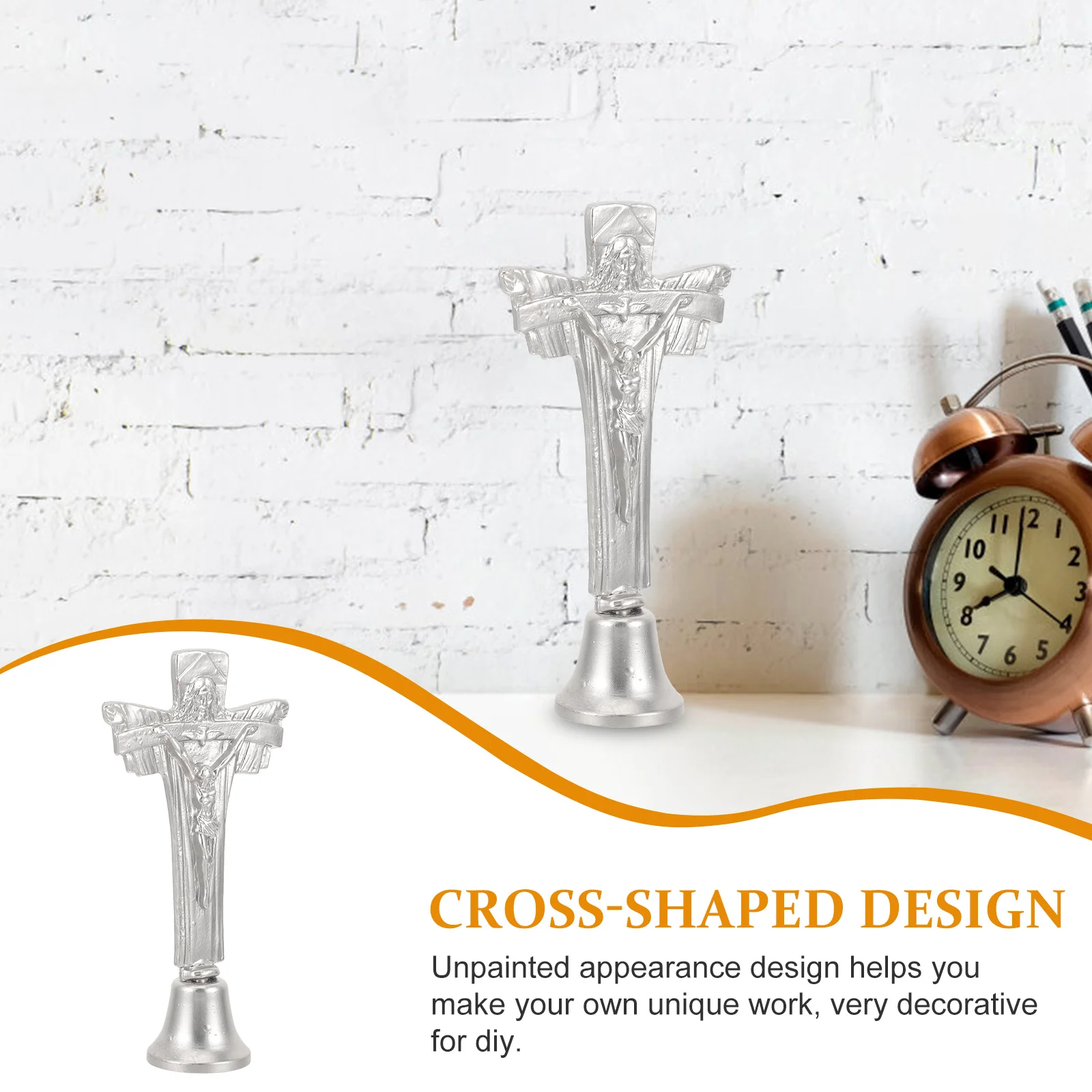 

Alloy Standing Cross Desk Ornament Unpainted Decorative Metal Cross Decor Retro Chic Home Office Gift Religious Adornment DIY
