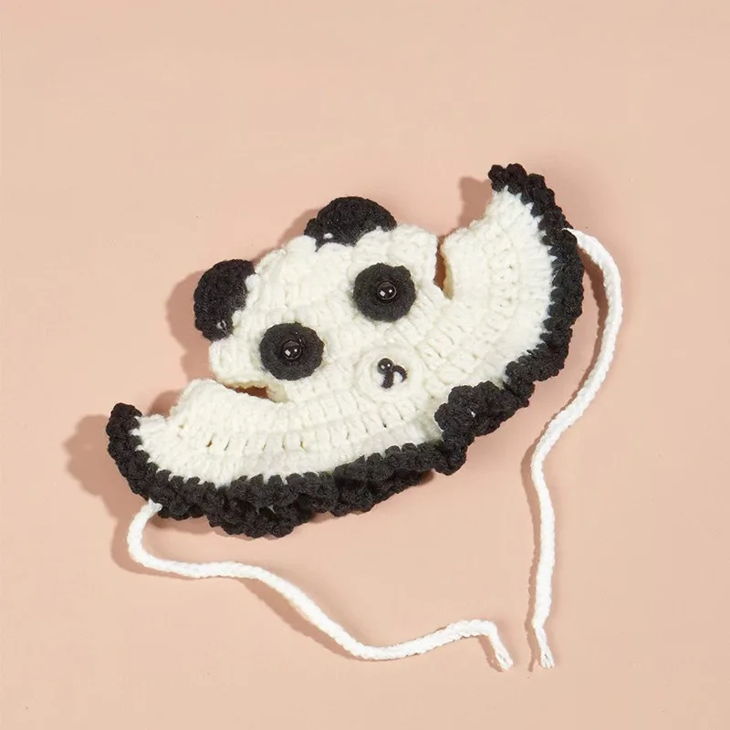

Hand-crocheted Panda-shaped Pet Cat Headdress Dog Knitted Elastic Knitted Hat Pet Photo Props Suitable for Small Dogs