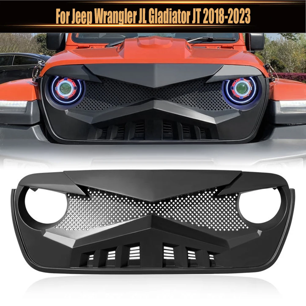 

For Jeep Wrangler JL Gladiator JT 2018-2023 Front Racing Mesh Grills Off-road 4x4 Accessories Modified Front Bumper Mask Cover