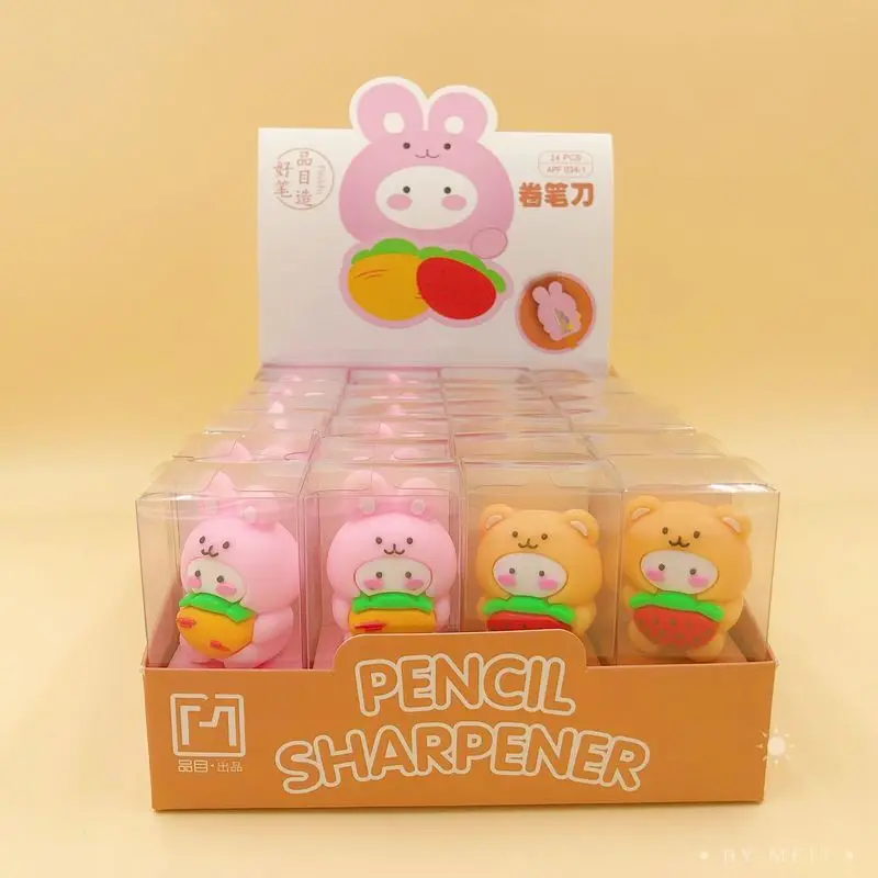 Imagem -02 - Silicone Lápis Sharpener com Display Box Anime Cartoon Lápis Sharpeners Estudantes Escritório Estacionário Atacado Novo 24 Pcs