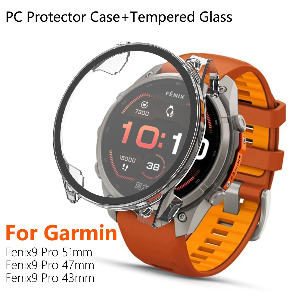 Tempered Glass Watch Case For Garmin Fenix 9 Pro 51mm 47mm 43mm Around Screen Protector Hard PC Bumper Cover For Fenix9 Pro