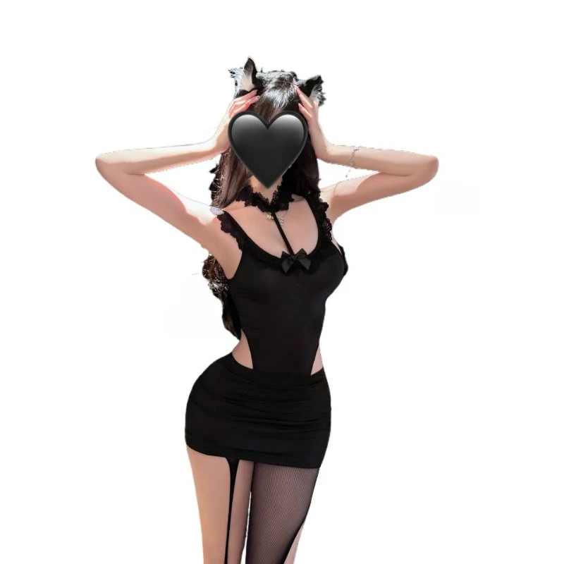 

Sexy Lingerie OL Secretary Cosplay Jumpsuit Tight Fitting Costume Role-playing Neck Hanging Jumpsuit Bag Hip Skirt Women's Set