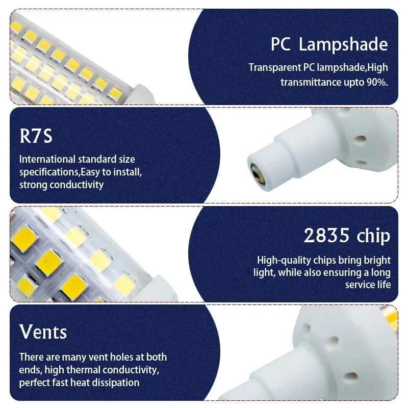 Ampoule LED R7S, lampe LED de remplacement halogène, 118 V, 78mm, 135mm, 2835mm, 6w, 9w, 12w, SMD 220
