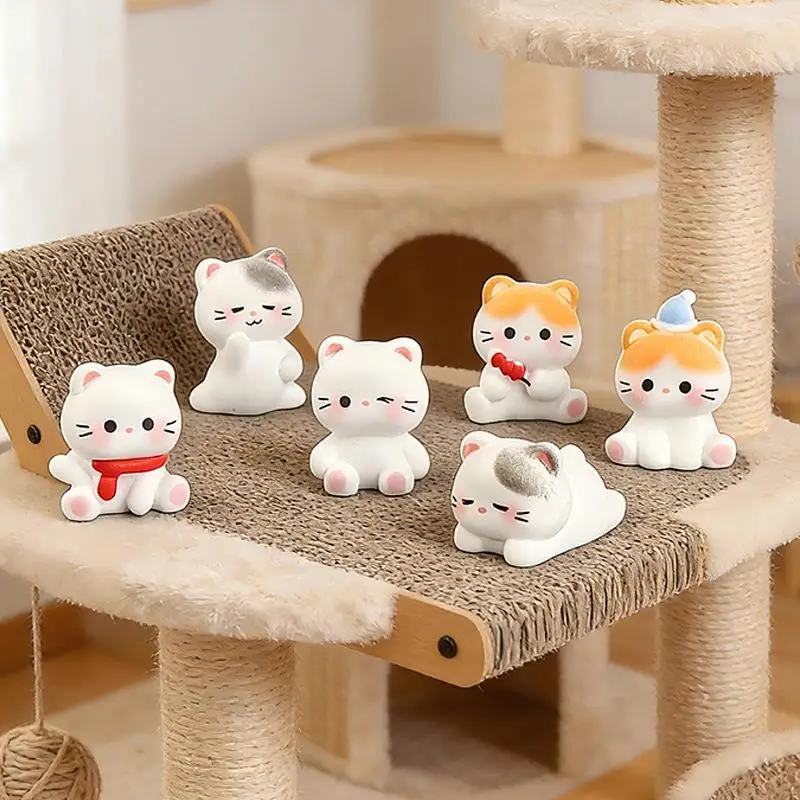 6pcs Cute Cat Resin Figurines Miniature Ornaments For Micro Landscape Dollhouse Garden Desk DIY Car Decor