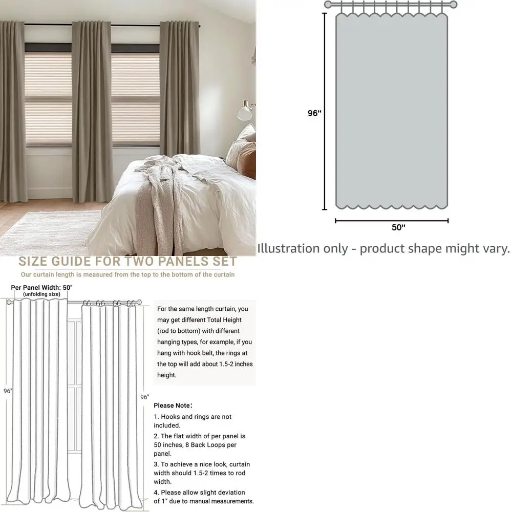 96 lange verduisteringsgordijnen van imitatielinnen, set met 2 panelen, 50 W x 96 l, achterlip/staafzak, thermisch geïsoleerd voor slaapkamer en woonkamer