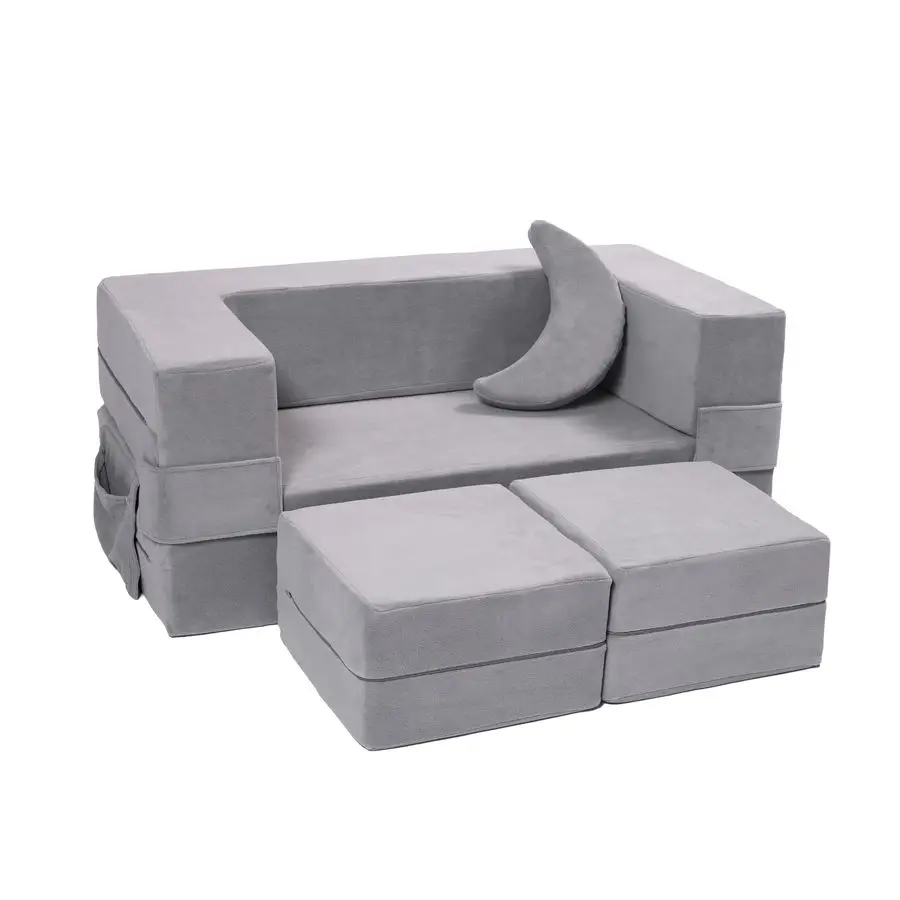 

Modular Kids Sofa,Toddler Couch Foam Armchair for Kids, Children Convertible Plush Sofa Play Set,Fold Out SofaBedGrey