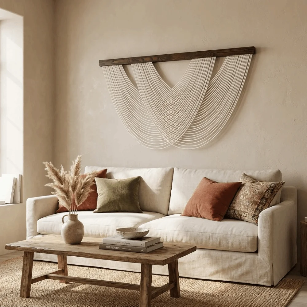 Crafts Hand-Woven Wall Hanging Tapestry Nordic Style Large Size Cotton Rope Tapestry Wall Art Curtain Tapestry Bedroom Decor