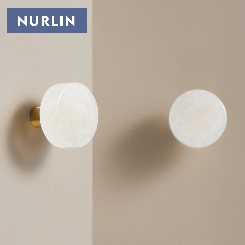Nurlin Brass Marble Crystal Jade Cabinets Wardrobe Door Drawers White Pink Natural Stone Knobs