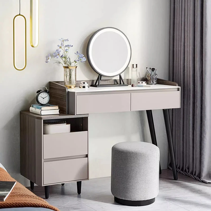 Modern Storage Make Up Table Light Drawers Mirror Set Corner Vanity Chair Desk Mobile Coiffeuse De Chambre Bedroom Furnitures