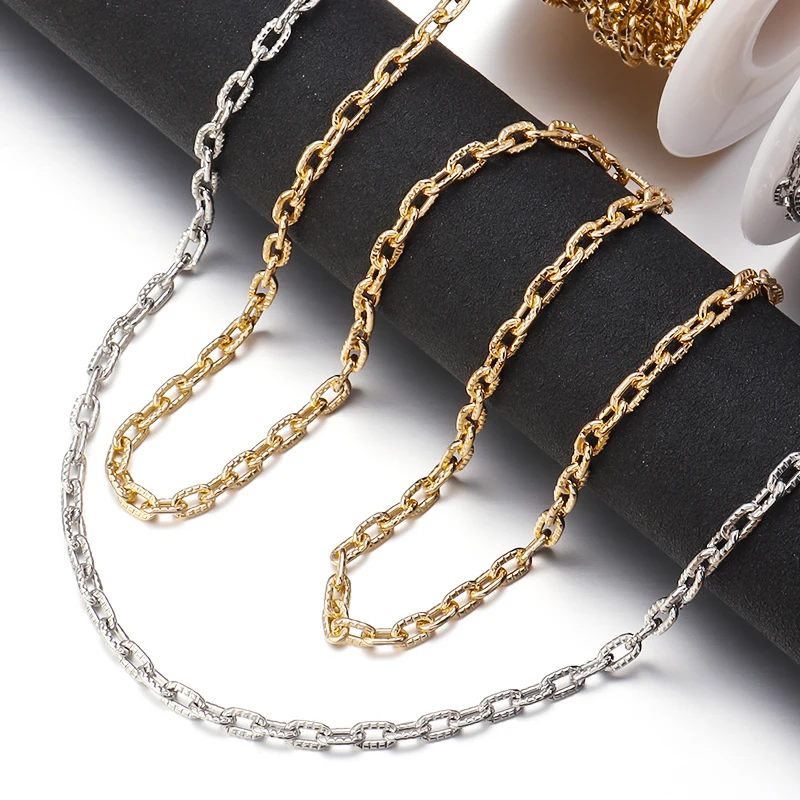 5 yards/roll 7x4mm Aluminum Chains Aluminum Embossed O-Shaped Chains For DIY Keychain Bag Bracelet Jewelry Making Accessories