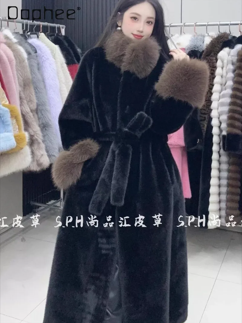

Winter New Trendy Patchwork Long Plush Fur Coat Elegant Socialite Eco-Friendly Fur Coat Fashion Heavy Patchwork Color Faux Fur