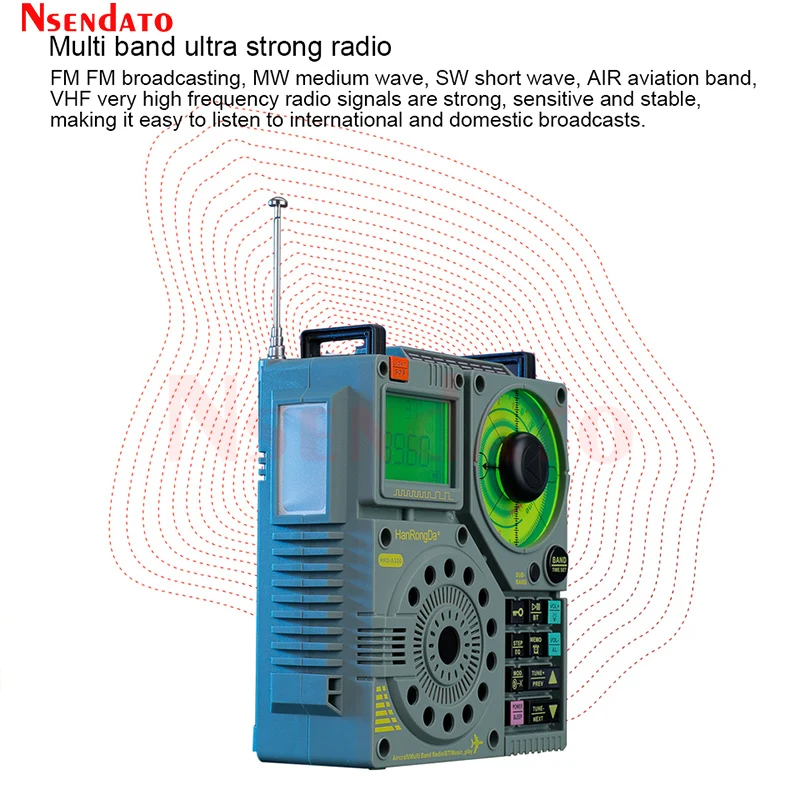 HRD-A320 Fm MW SW VHF WB 전대역 라디오 휴대용 블루투스 호환 스피커 TF 카드 용 항공 공기 해상 밴드 라디오