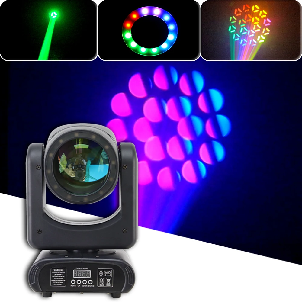 mini 150w cabeca em movimento feixe wash stage anel faixa padroes gobos cores com efeito arco iris dmx512 controle dj party 01