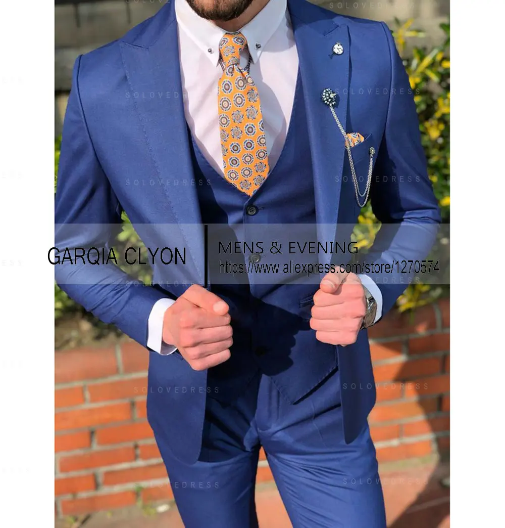 Suits for Men 3 Piece Wedding Elegant Suit Royal Set Blazers+Vest+Pants