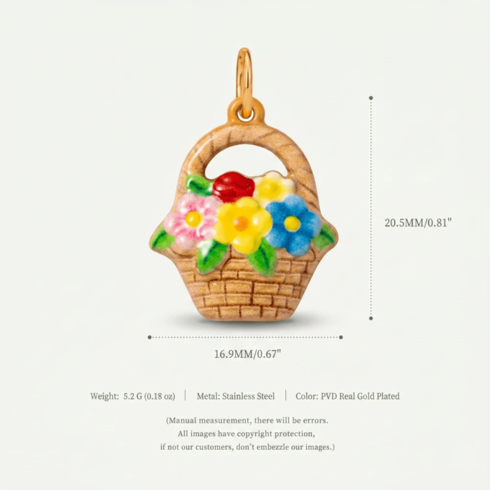 Neue einfache und farbenfrohe Blumenkorb-Geschenkhaus-Anhänger aus Edelstahl zum Selbermachen für Schmuck. – Detail 4