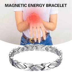 Magnetic Therapy Arthritis Pain Relief Bracelets for Women men Magnetic Steel Titanium Health Silver Color Bracelet with Crystal