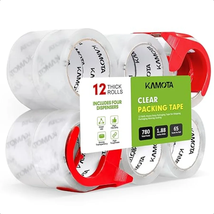 

Packing Tape 12 Rolls Heavy Duty Clear Packaging Tape for Shipping Packaging Moving Sealing 1.88 inches Wide 65 Yards Per Roll