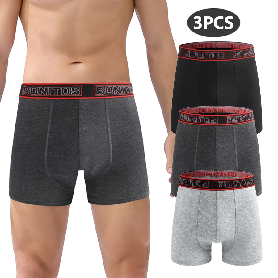 

3 pieces Medium-Long Men's Underpants Solid Color Men Panties Boxer Briefs Letter Waistband Classic Underwear For Man Boxers