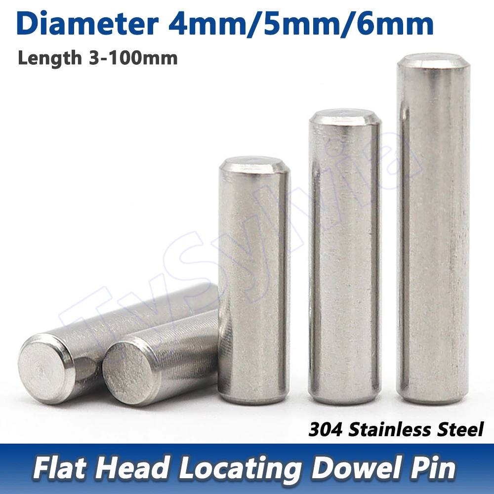 

304 Stainless Steel Flat Head Locating Dowel Pin Diameter 4mm/5mm/6mm Solid Cylindrical Pin Length 3 - 100mm