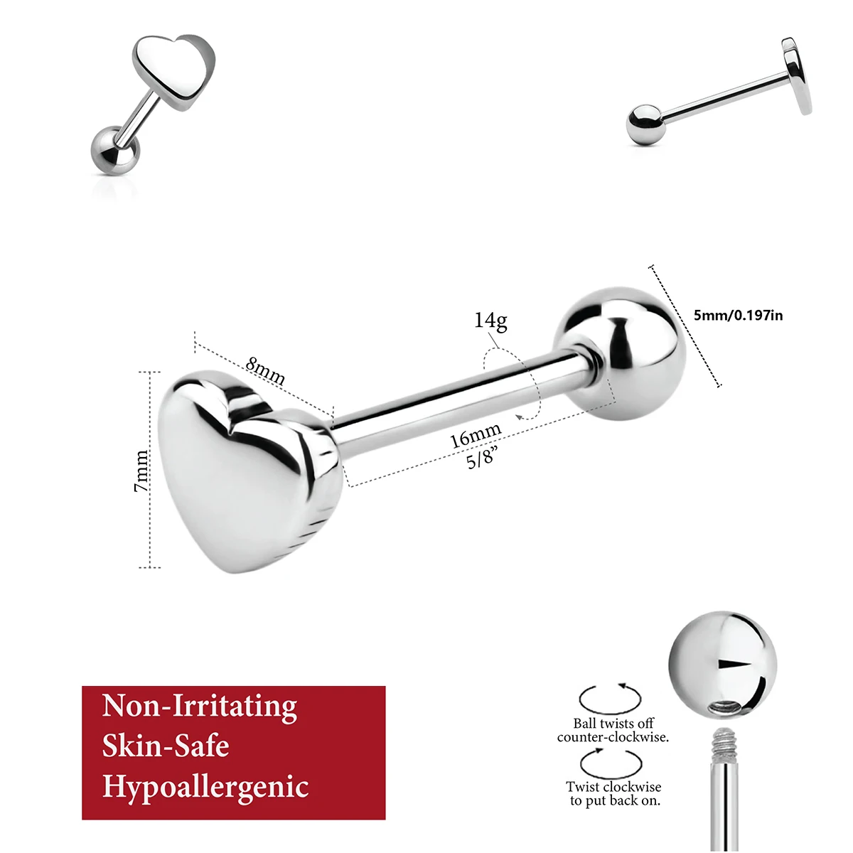 14G Tongue Rings Heart Bridge Piercing Jewelry for Tongue Nipple Rings G23 Titanium Nipple Barbells 16mm Straight Nipple Bar