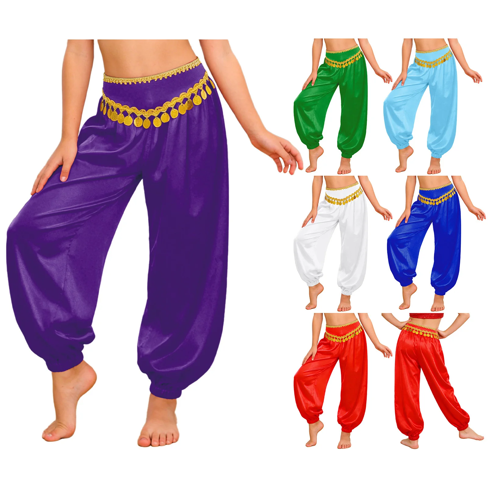 

Kids India Princess Belly Dance Harem Pants Oriental Indian Girls Dance Performance Costume Stage Halloween Arabian Dancewear