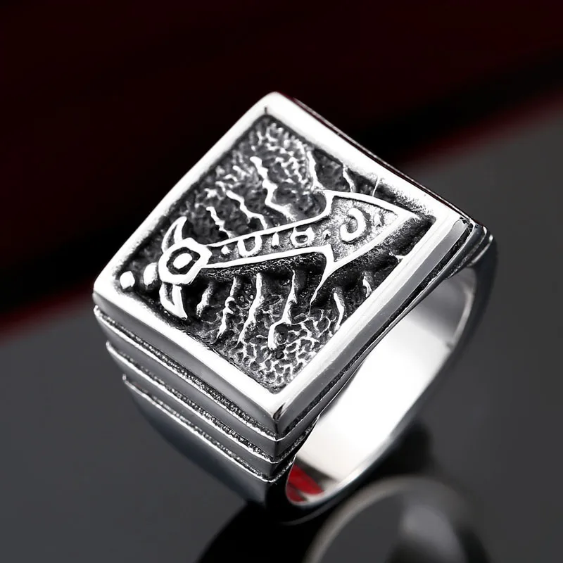 Gothic Style Retro Silver Color Sword and Blade Imprint Stainless Steel Ring UNISEX Punk Hip Hop Party Jewelry Ring