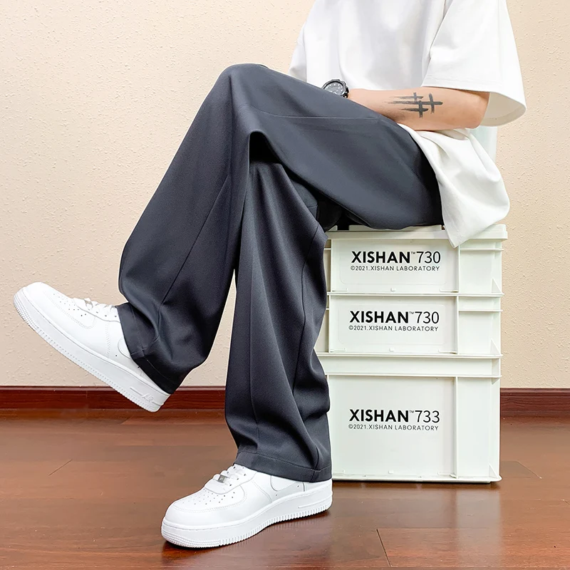 

Black straight-leg trousers, daily business casual wide-leg pants for men, youth everyday dress pants. M-4XL