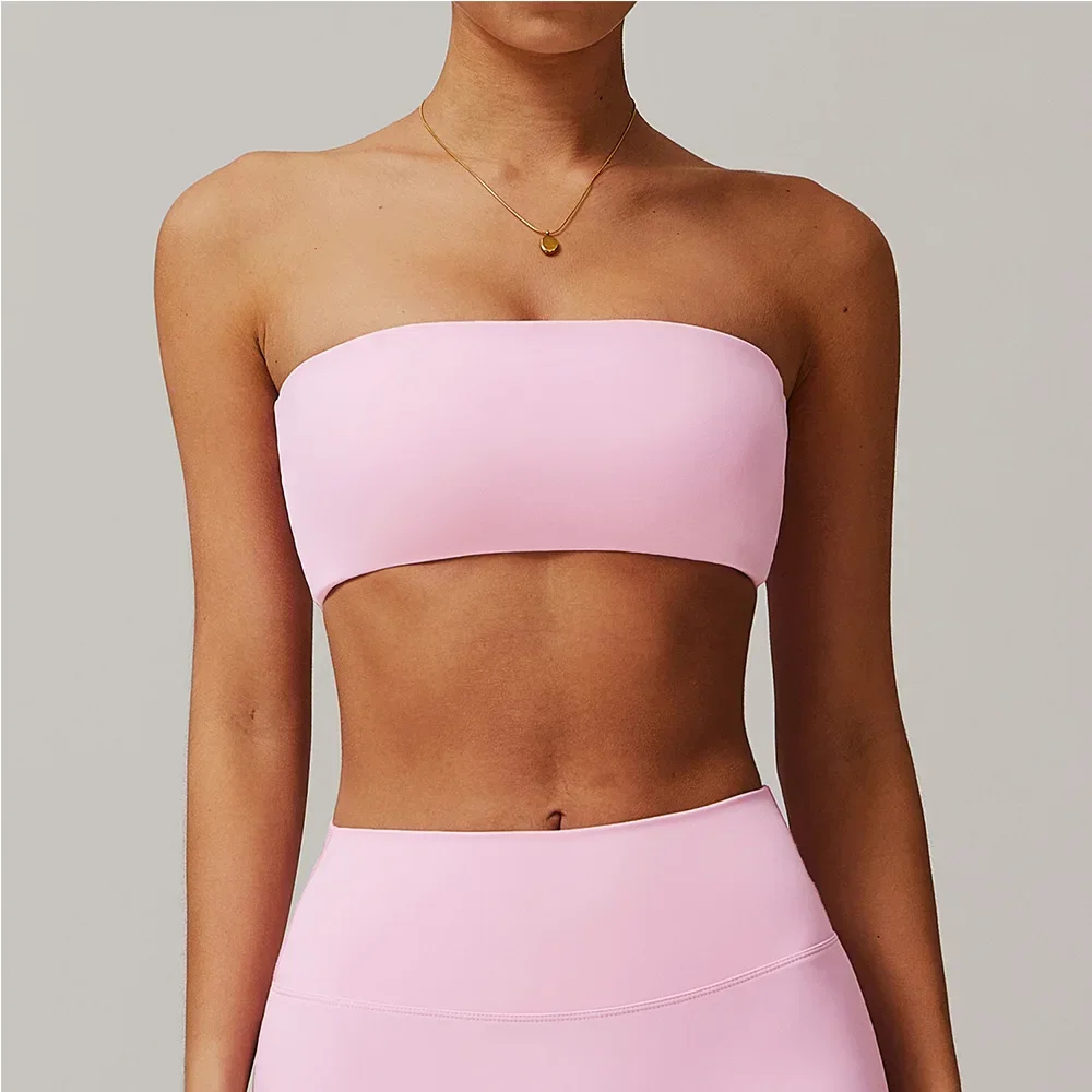 Fitness Bra Women Sports Bra Intimate Strapless Bustier Bandeau Wrapped Chest Fitness Tops Sports Underwear Breathable Yoga Bra