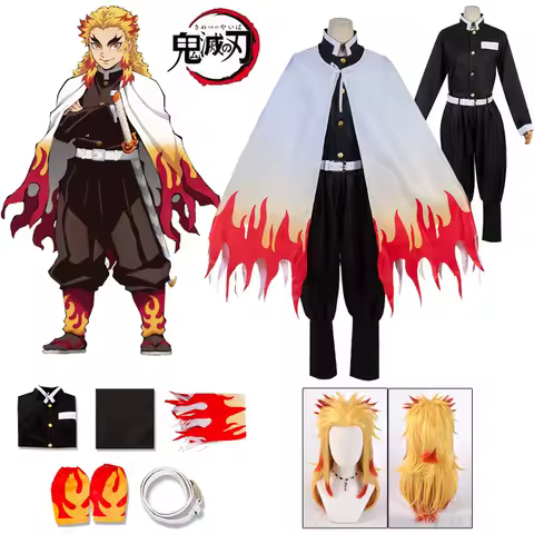 Rengoku Kyoujurou Cosplay Anime Demon Slayer Kimetsu No Yaiba Cosplay Costume Outfit Uniforms Wig Halloween Costume