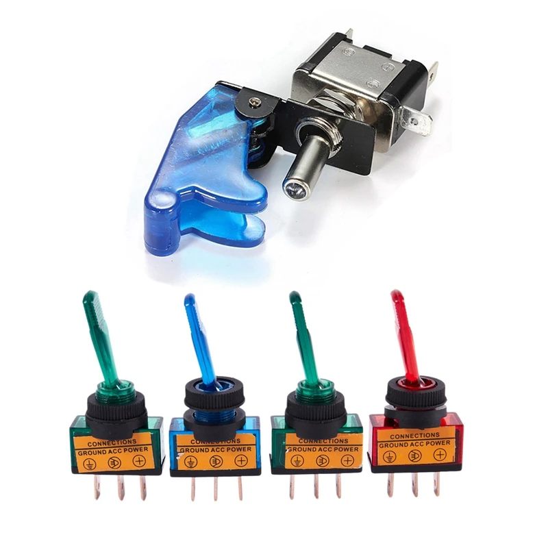 1X 12V 20A Car Truck Cover LED Light SPST Toggle Rocker Switch & 4PC 12V DC 20A Light Illuminated Toggle Switch Control