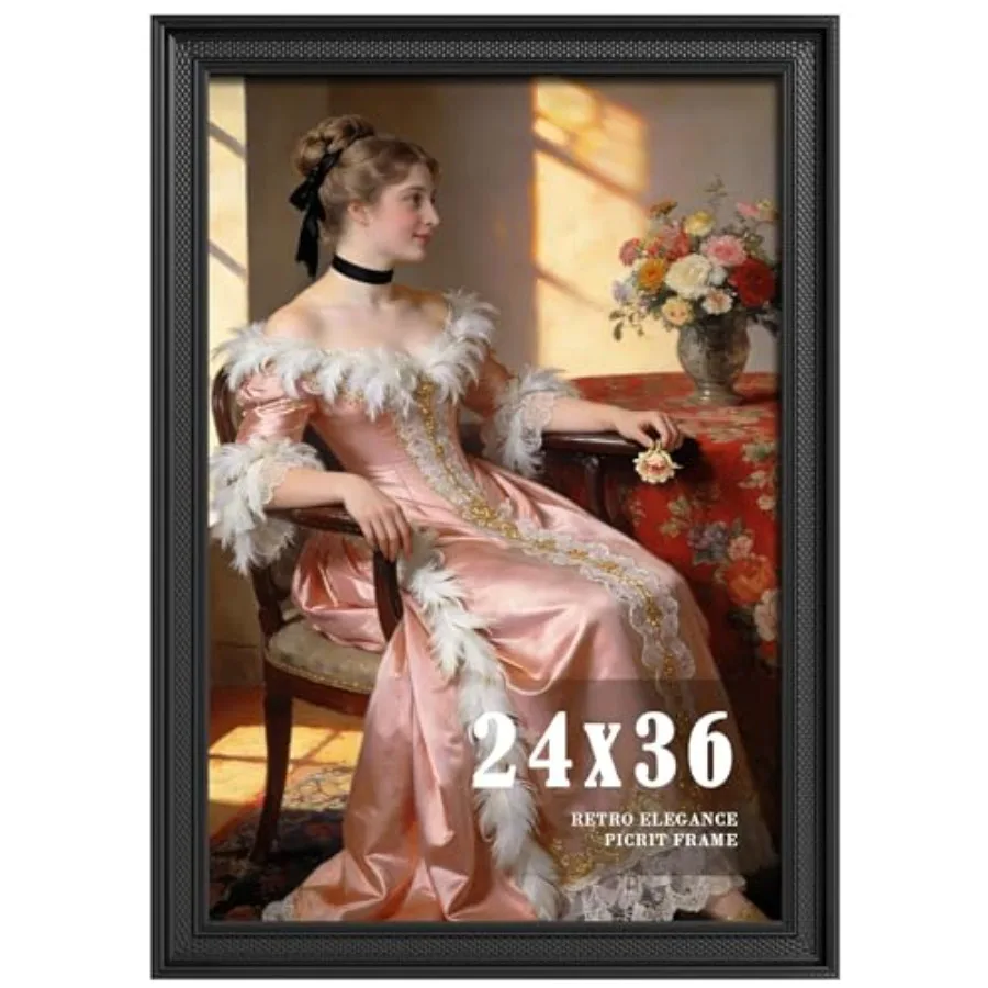 

24x36 Vintage Poster Frame Extra Wide Museum-Style Border and 3D Raised Dot Texture 24 x 36 Gallery Picture Frame with Backboar