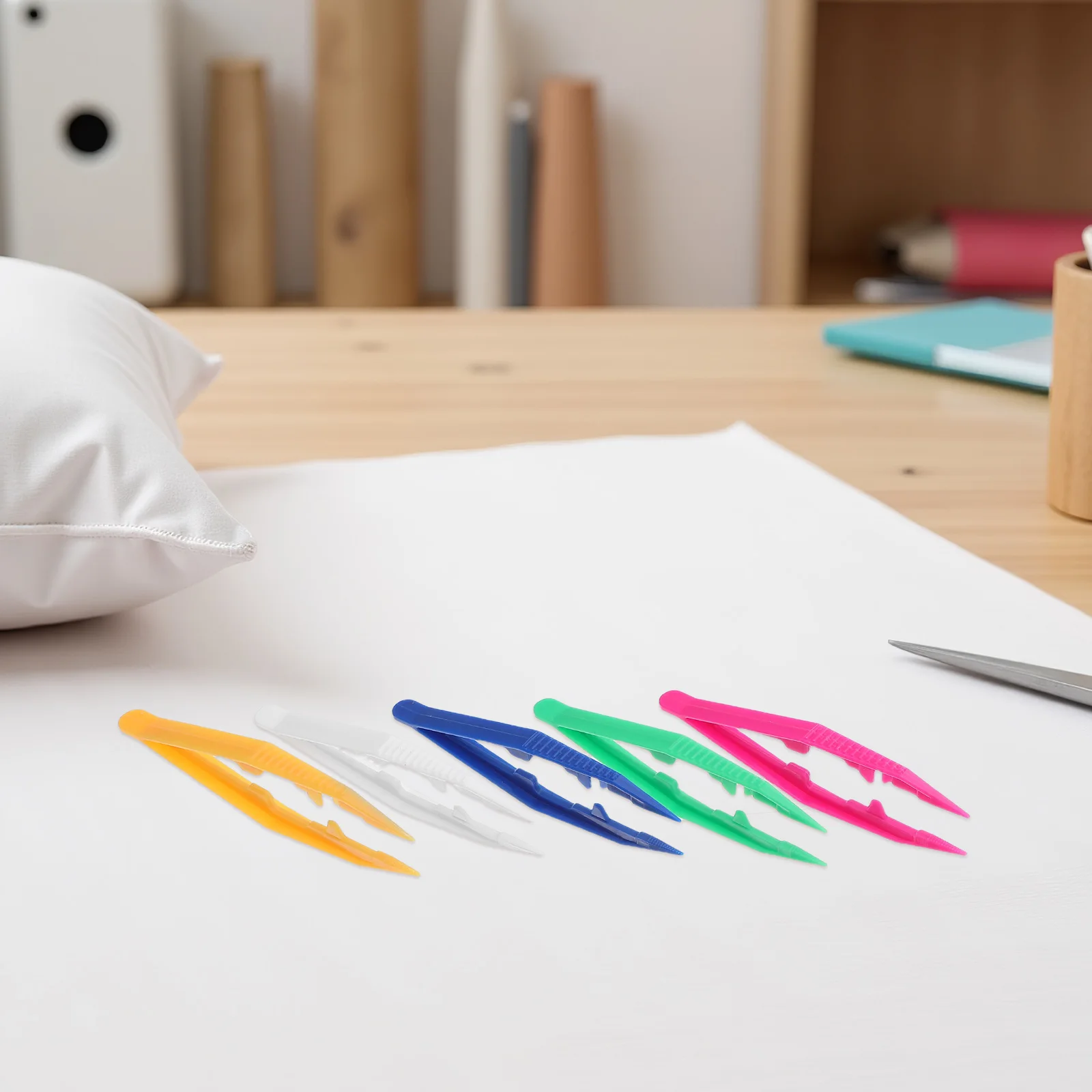 Pincettes à haricots en vrac pour l'artisanat, outils de perles, artisanat des ongles, pointe Fine en plastique plat pour enfant, 50 pièces