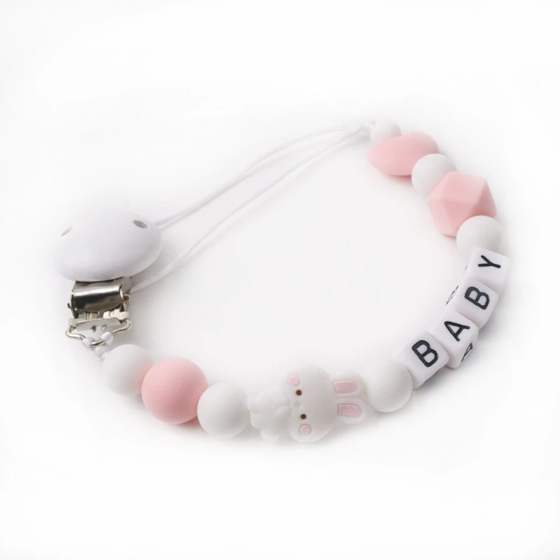 الطفل مخصص شخصية اسم سيليكون الخرز مشابك مصاصة للرضع سلسلة الوليد عضاضة الحلمة دمية حامل سوار مضغ التمريض هدية #6