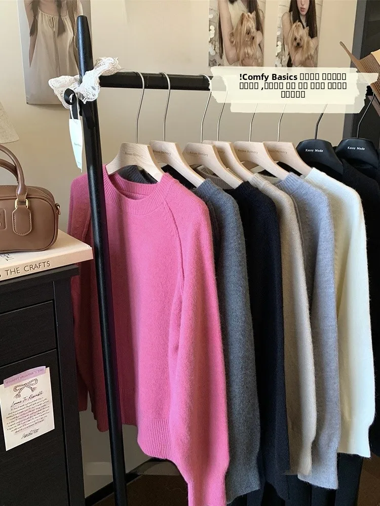 Autumn Winter Women's Lazy Sle round Ne Long Sve Sweater Top Faionable Versatile Age Reduction Slimming  Color