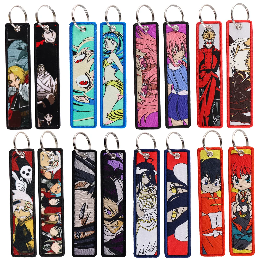 مختلط أنيمي موضوعات المفاتيح الدراجات النارية سيارات كول شخصية التطريز مفتاح Fobs علامة مجوهرات حلقة رئيسية اكسسوارات الهدايا 1 قطعة