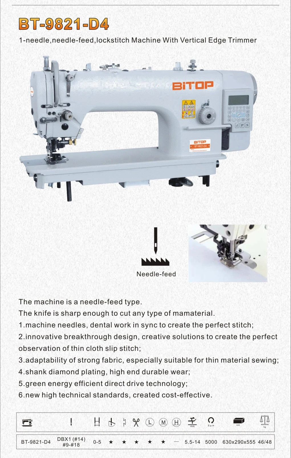 Bitop-Electric Direct Drive Feed Lockstitch, Máquina De Costura Industrial, Aparador De Borda Vertical, BT-9820-D4, Preço