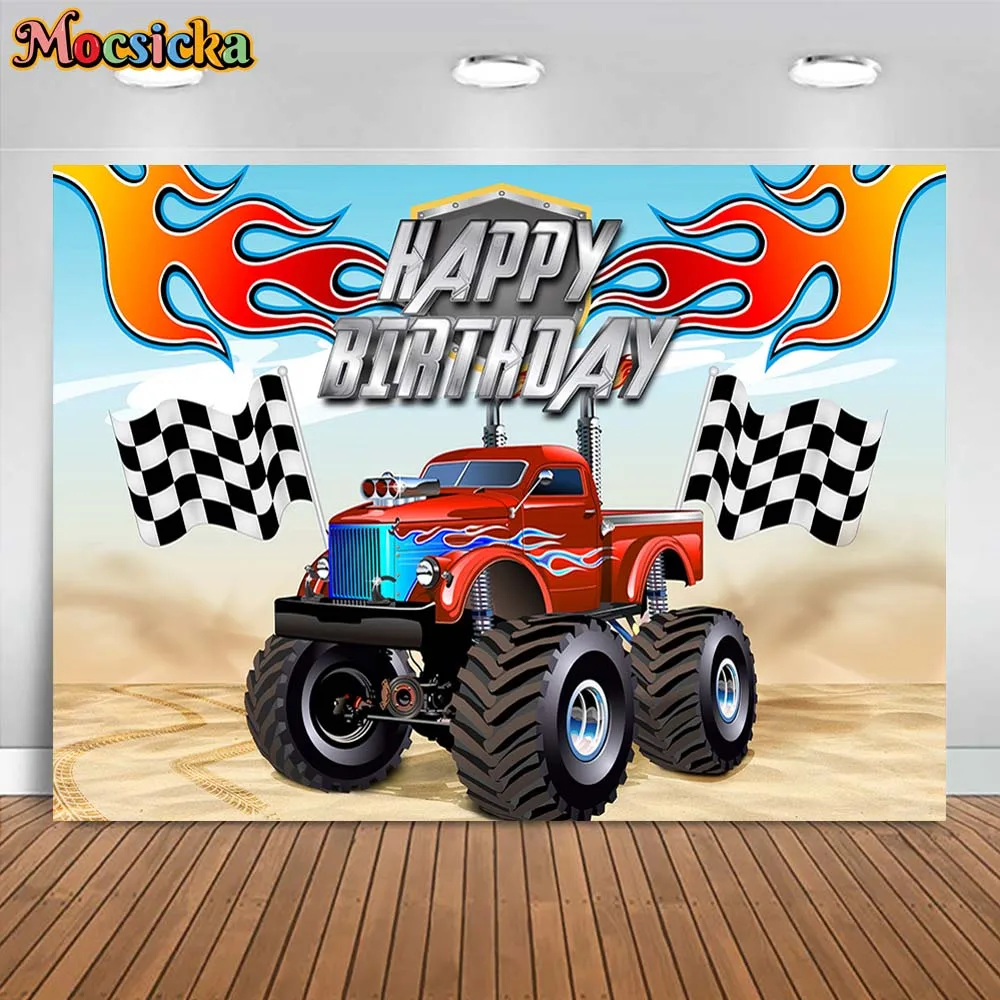 

Mocsicka Racing Car Theme Child Birthday Backdrop Party Decorations Red Desert Buggy Boys 1st Birthday Photo Background Banner